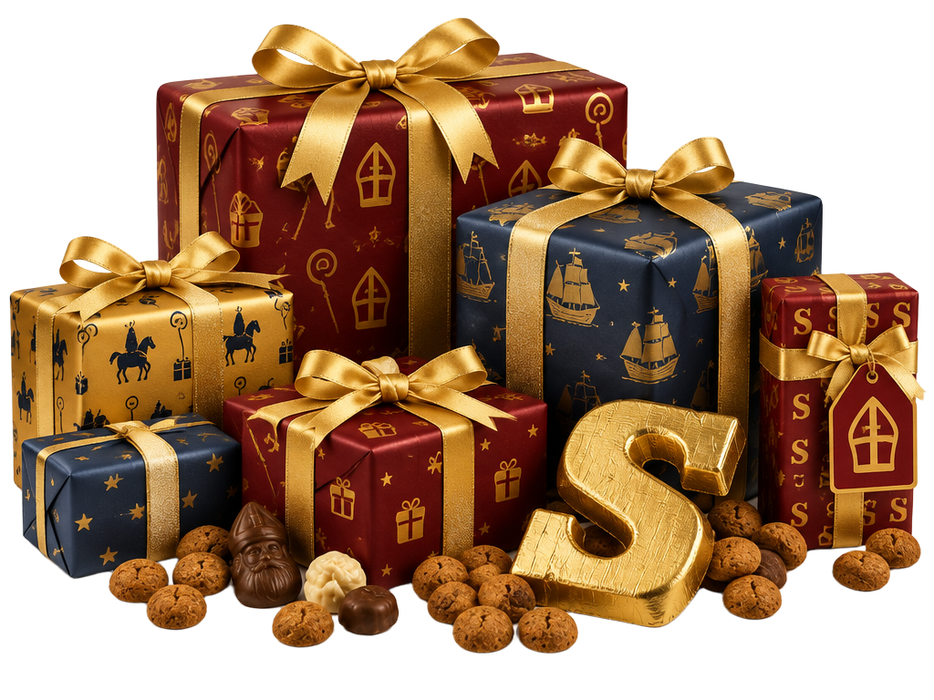 Een stapel Sinterklaascadeaus